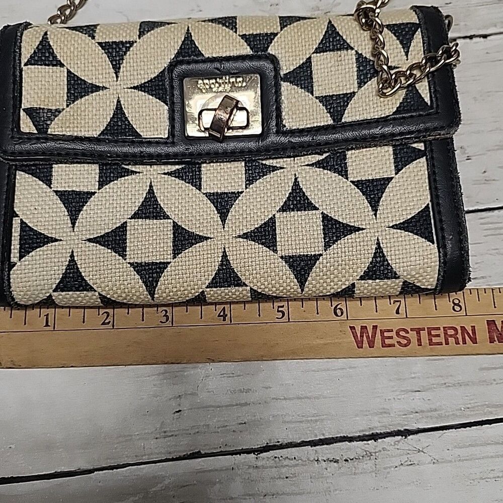 Spartina 449 Kiawah Black/White Linen/Leather Small Clutch/Crossbody Bag - Picture 5 of 10